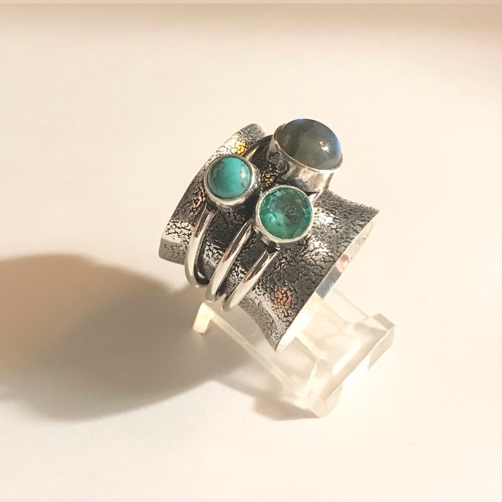 Labradorite Turquoise Blue Topaz 925 Sterling Silver Ring